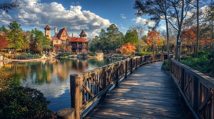 Fototapeta premium Serene Autumn Day at the Lakeside Chateau