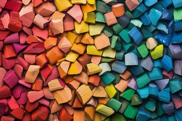 Colorful, textured blocks arranged in a vibrant rainbow gradient.