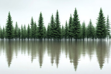Fototapeta premium serene forest landscape with trees reflected in rising floodwaters, showcasing nature beauty and resilience
