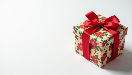 Fototapeta premium Colorful Christmas gift box with red ribbon on white background, red, holiday, gift