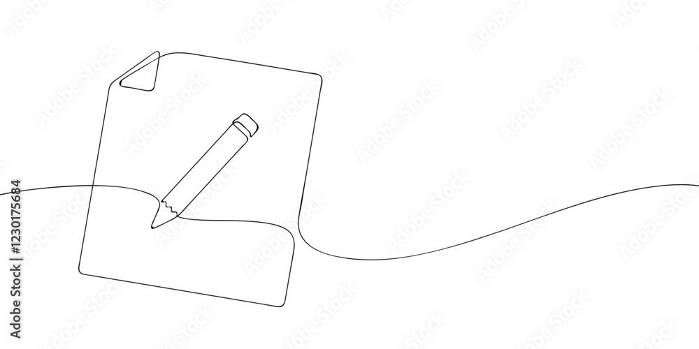 Poster a single line drawing of a graphic file. continuous line file with pencil icon. one line icon edit f