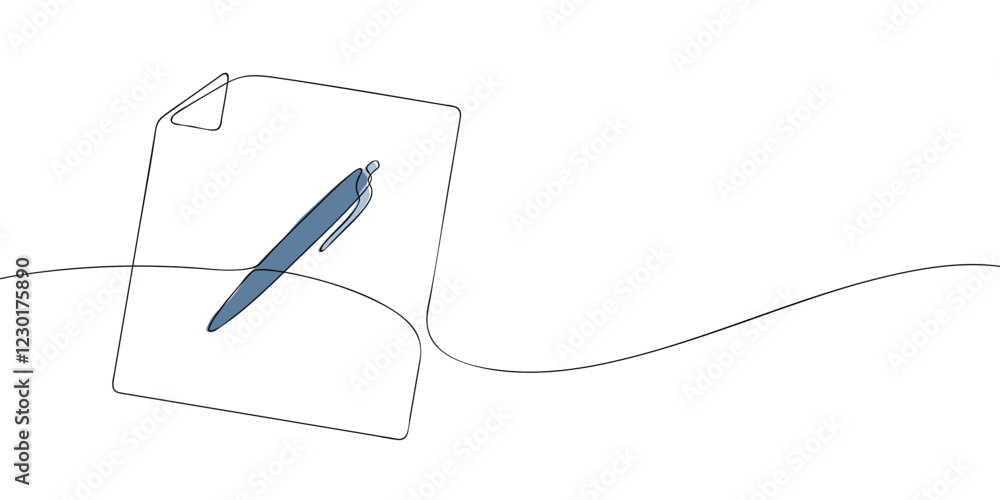 Poster a single line drawing of a graphic file. continuous line file with pen icon in color. one line icon 