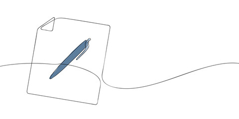 A single line drawing of a graphic file. Continuous line file with pen icon in color. One line icon edit file. Vector illustration.