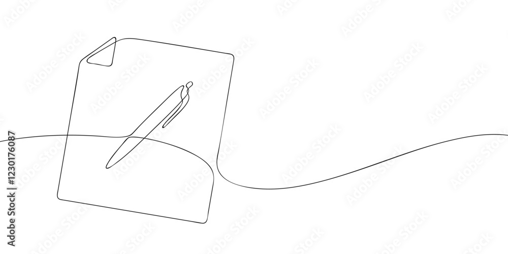 Poster a single line drawing of a graphic file. continuous line file with pen icon. one line icon edit file
