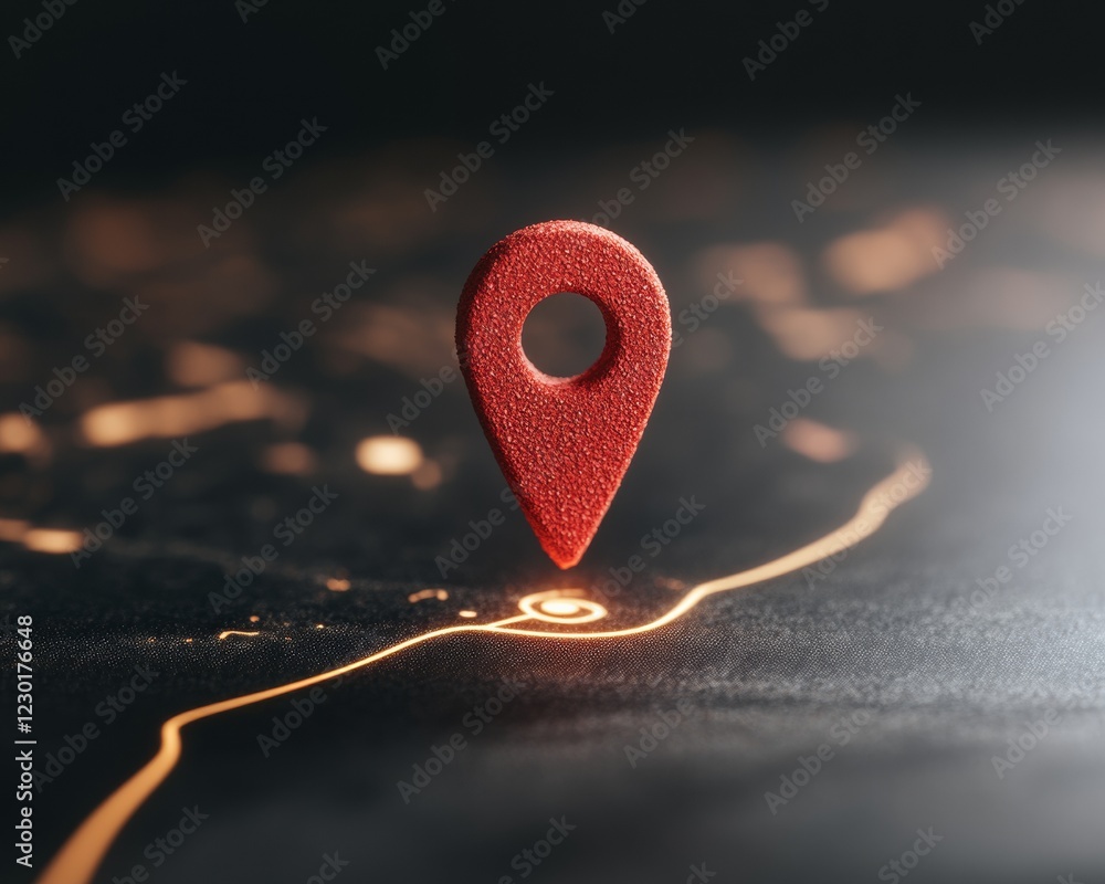 Aufkleber Neon Navigation Interface Textured Location Marker on Digital Map - Smart Travel Tech Content and Efficient Route Planning for Urban Commuters