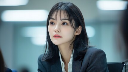 Fototapeta premium Professional Businesswoman Engaged in Thoughtful Discussion