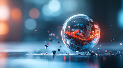 Fragmented data sphere representing industry disruption in a high-tech environment with a futuristic perspective