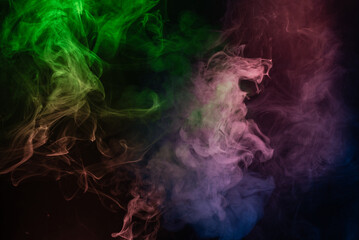 Green and pink steam on a black background.