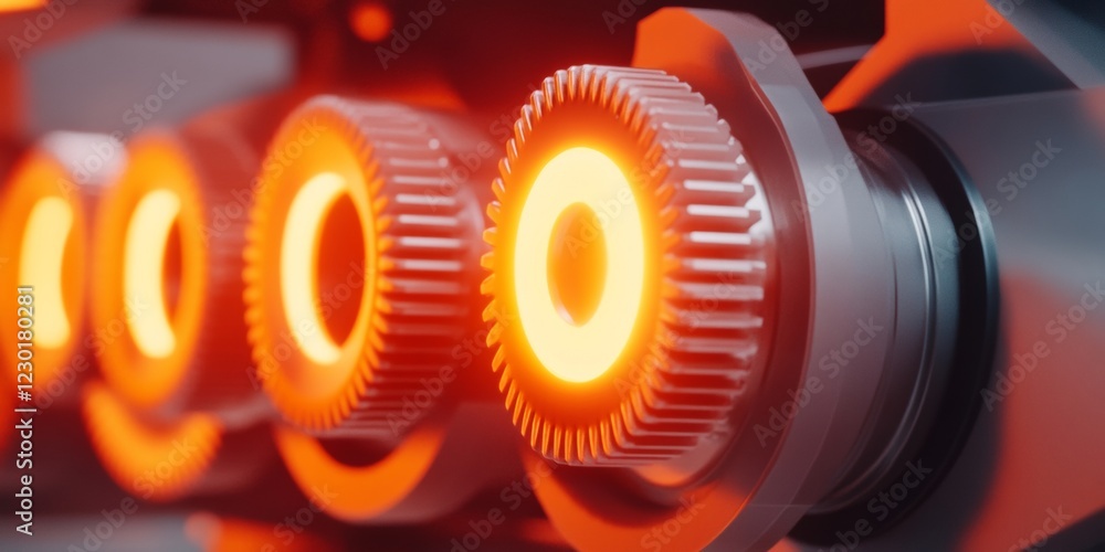 Poster illuminated gear mechanism futuristic industrial hardware with sleek metallic textures - smart autom