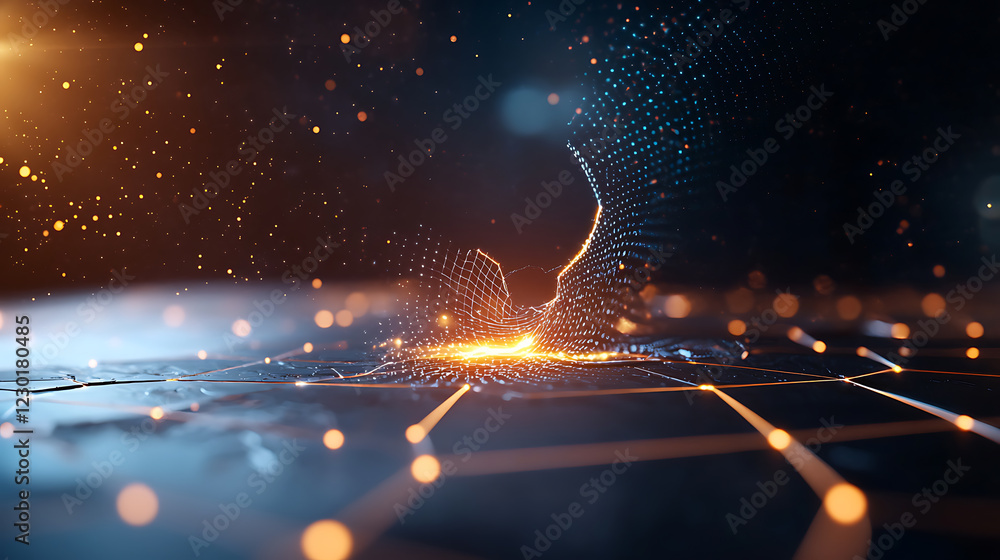 Poster market disruption visualization through glowing abstract lines digital space graphic design futurist