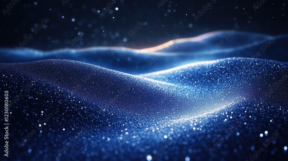 Aufkleber a mesmerizing abstract image of shimmering blue waves with sparkling particles, evoking a sense of c