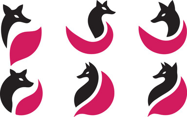 Fototapeta premium Set of fox logo vector illustration silhouette