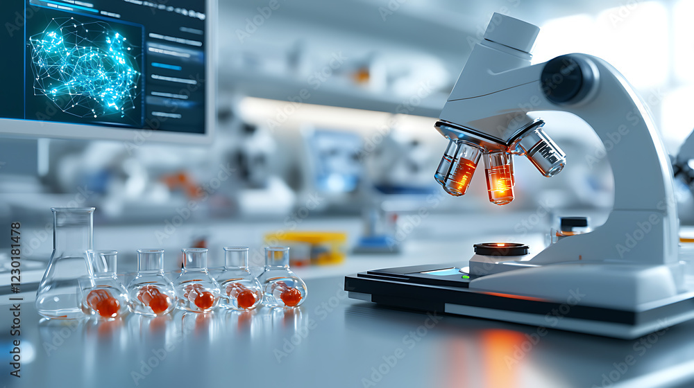 Poster innovative research event in modern laboratory high-tech science environment close-up viewpoint of a