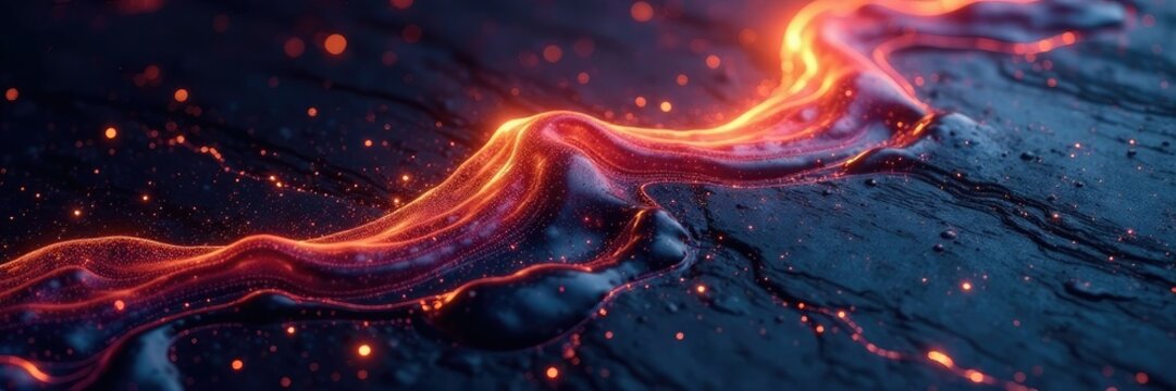 Lustrous dark fluid art on a black marble surface, warm, iridescent, inviting