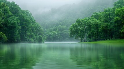 A green forest landscape with a river meandering softly in 4K  HD 8K wallpaper Photographic Image
