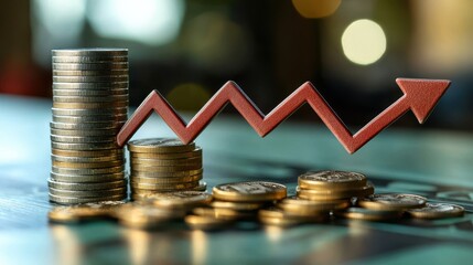 Stacked Coins with Rising Graph Depicting Financial Growth Concept