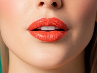 Fototapeta premium Vibrant Lip Focus in Podcast Studio Close-Up of Tinted Lips with Acoustic Design - Modern Broadcasting Aesthetic and Personal Branding