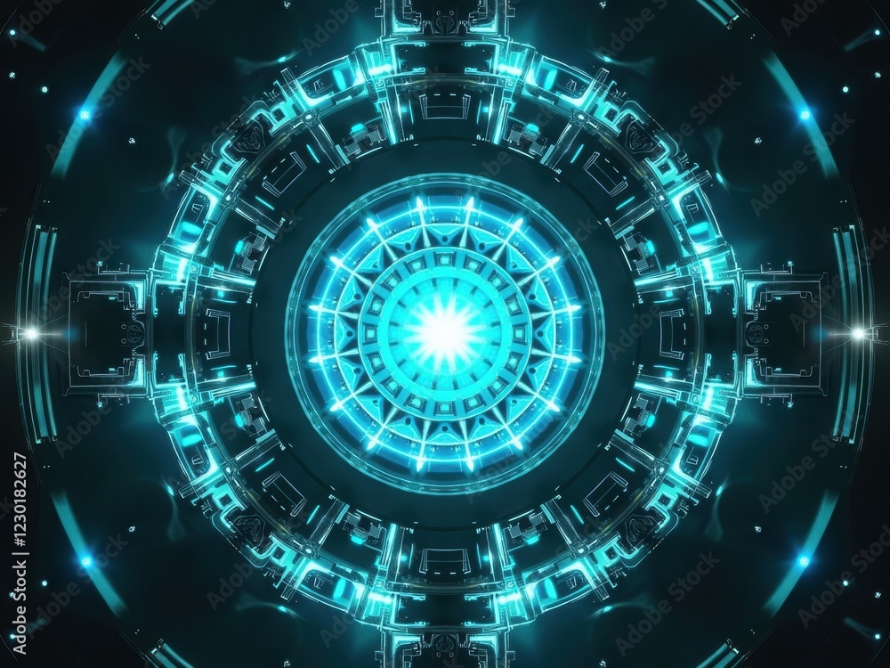 Poster development of nuclear fusion technology demonstrating advanced energy generation concepts in a futu