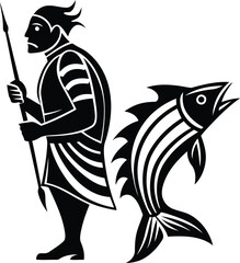 Cute Merman character  vector illustration, Merman fish styling line art vector, Merman vector design