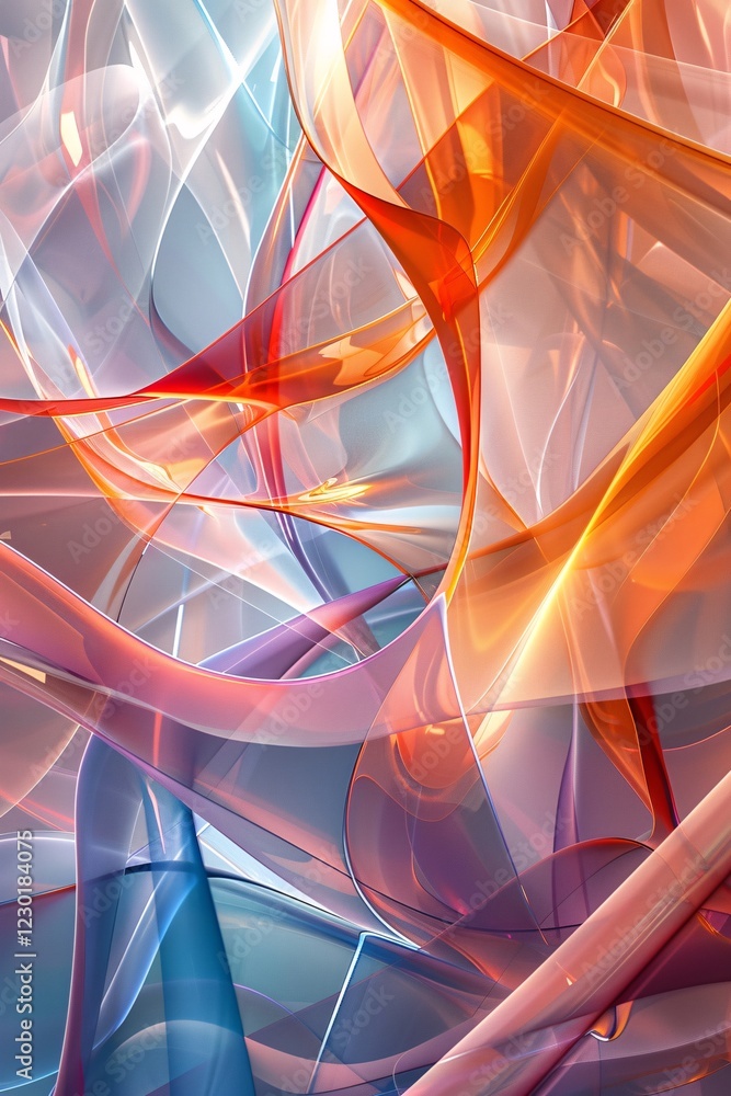 Poster swirling lines and shapes in vibrant colors form an abstract composition that conveys energy and mov