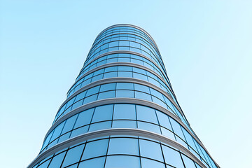 Modern glass tower, city, blue sky, urban
