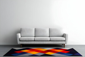 Geometric rug under sofa, modern room