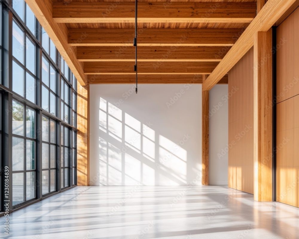 Poster Modern Industrial Office Design Open Space with Large Windows and Exposed Beams - Enhance Creativity and Functionality in Professional Workspaces