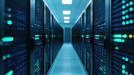 Data center operations server room technology infrastructure modern environment wide angle view digital connectivity