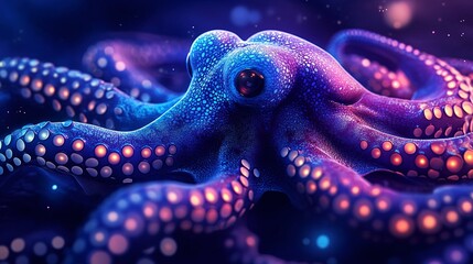 Obraz premium A vector illustration of a ridged octopus skin texture with suction cup details and glowing bioluminescent lines.