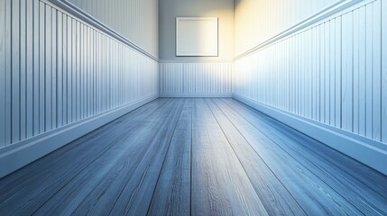 Bright Minimalist Interior Space with Wooden Floor and Empty Frame