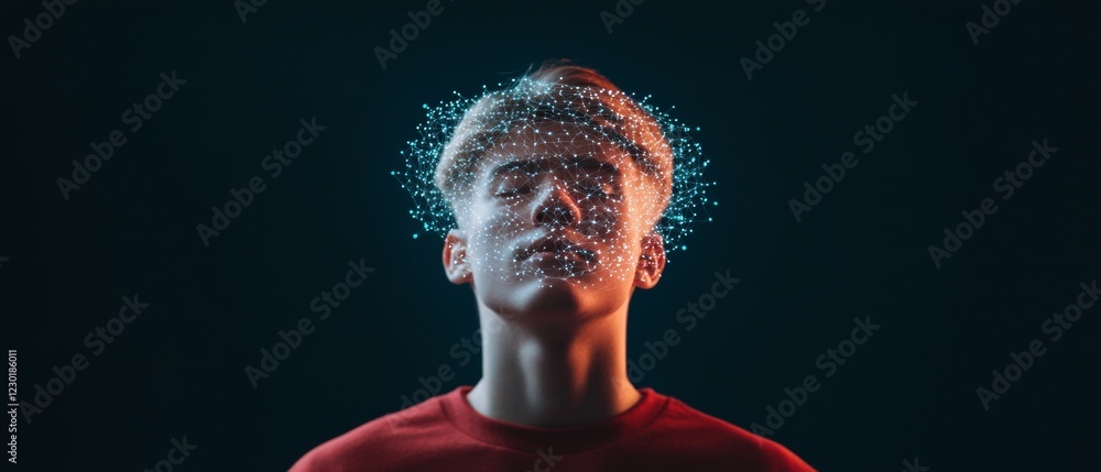 Poster Futuristic Holographic Interface Young Professional with Data Visualization - Enhancing Tech Compliance and Digital Innovation for Business Optimization