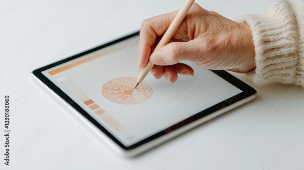 Poster minimalist logo design hand with stylus on digital tablet - enhancing startup branding and creative 