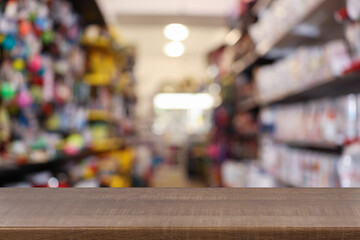 Empty wooden counter in pet shop. Space for design