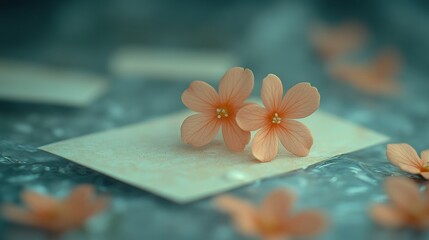 Soft Peach Flowers on Vintage Paper with Blurred Background