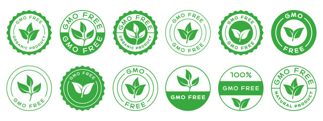 Non Gmo Free Icon Badges Signs Set. Collection Of Eco Bio Labels. Natural Product Logo. Organic Food Emblem.