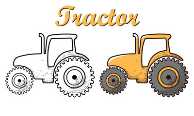 tractor hand drawn engrave style vector art icon