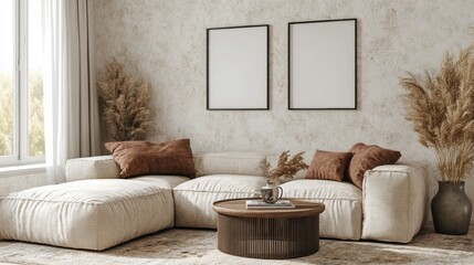 Cozy Living Room with Neutral Tones and Minimalist Decor Style