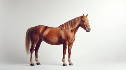 Elegant chestnut horse standing gracefully against light background.