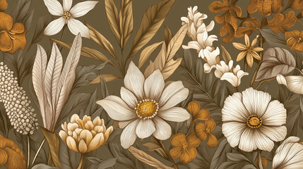 Vintage Botanical Floral Pattern - Hand-Drawn Nature Art