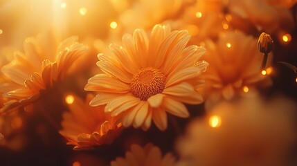 Soft Orange Daisies with Glowing Lights in Dreamy Atmosphere