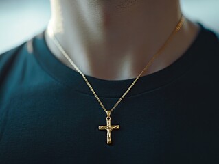 Man wearing gold cross pendant