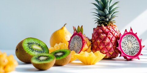 Bright and vibrant display of exotic fruits showcasing unique textures and colors.