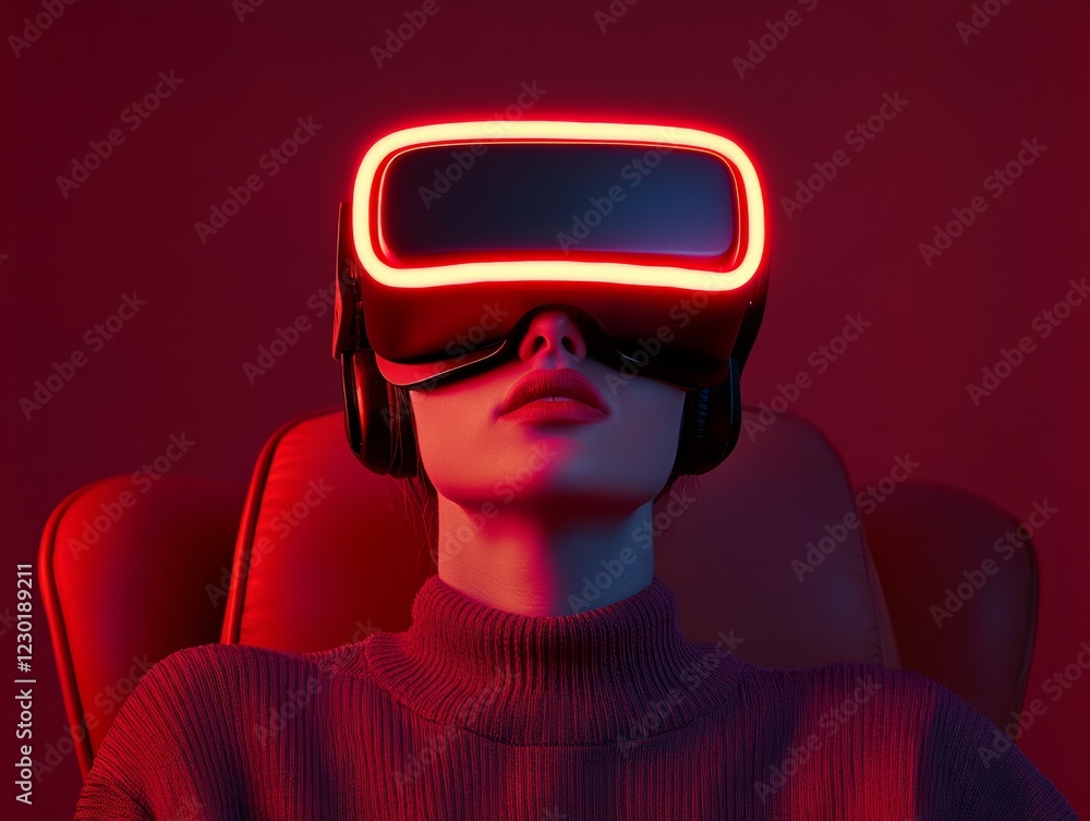 Poster retro-futuristic vr experience neon-accented nostalgia in modern digital entertainment spaces intera