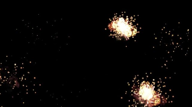 Multiple impact explosions with fire and smoke on a black background.