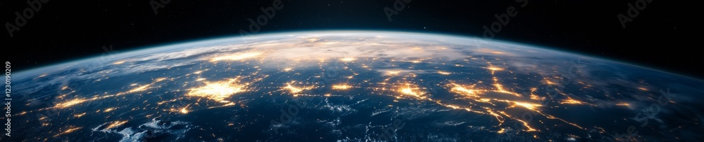 Aufkleber interconnected global tech graphical satellite over illuminated earth - advanced satellite network f