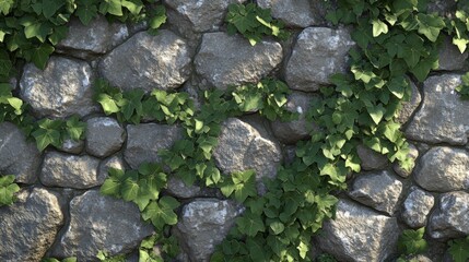 Obraz premium Lush Green Ivy Climbing on Natural Stone Wall in Bright Light