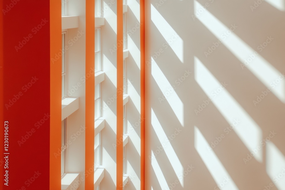 Poster minimalist architectural patterns sunlit orangewhite walls in modern library - enhance academic spac