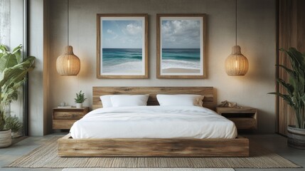 Modern Minimalist Bedroom with Ocean-Inspired Decor and Natural Light