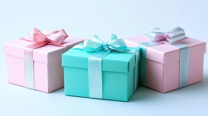 Fototapeta premium Colorful Gift Boxes with Ribbons on a Light Background