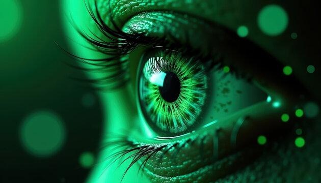 Artistic representation of a vivid green eye highlighting the importance of awareness and eye health for World Glaucoma Day.